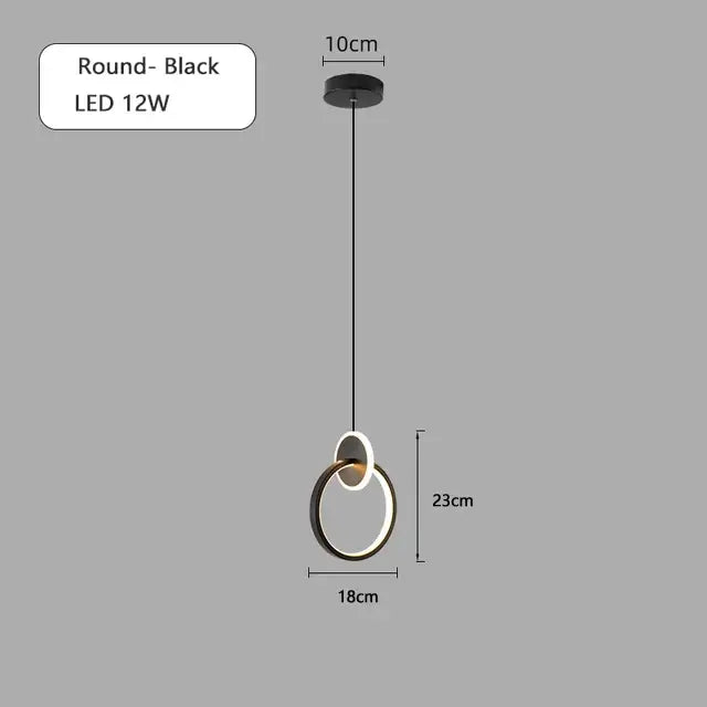 DecorBites black gold round pendant light chandelier with black double-ring led design for bedside lighting