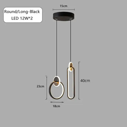 Decorbites black gold round pendant light chandelier with sleek circular and elongated rings for bedside lighting