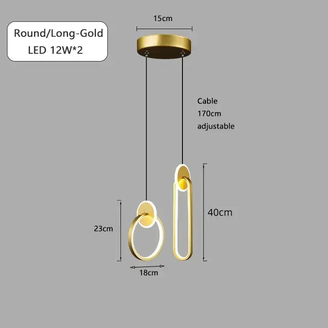 Gold-colored DecorBites black gold pendant light with two geometric LED shades including black gold round design