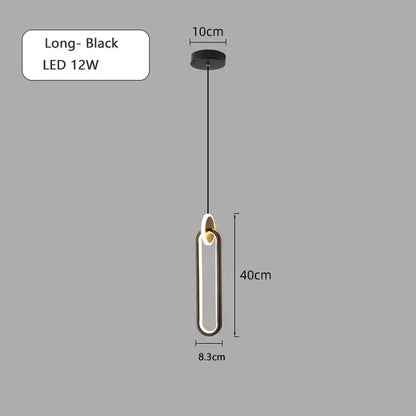 Black minimalist pendant light with sleek elongated oval frame and led illumination from decorbites black gold round collection