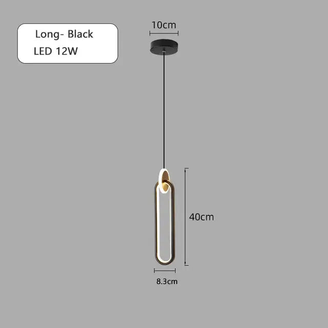 Black minimalist pendant light with sleek elongated oval frame and led illumination from decorbites black gold round collection