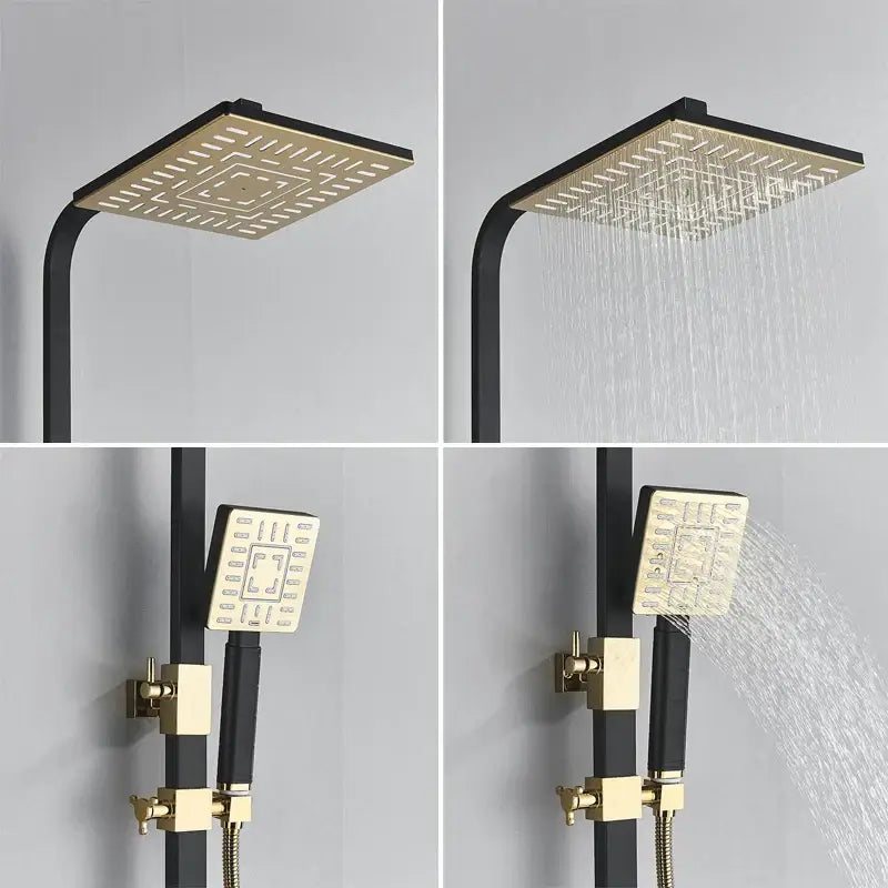 Decorbites black gold shower faucet set with bidet function features a modern minimalist square design wall mounted rainfall mixer