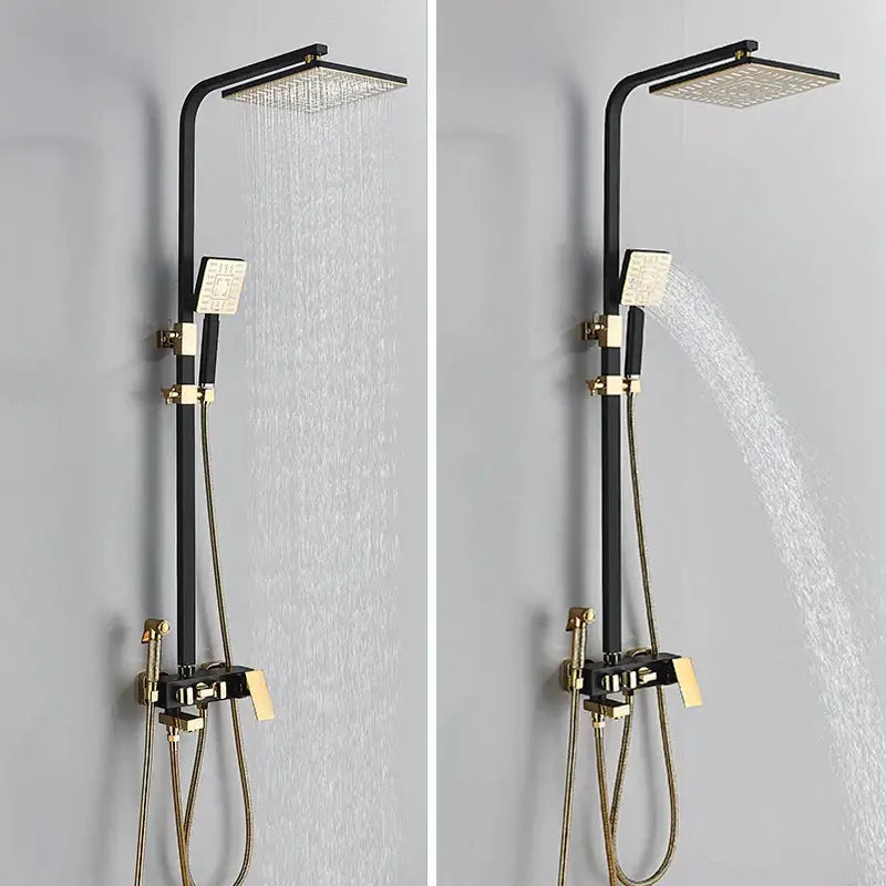DecorBites black gold shower faucet set with two-tone finish square rainhead handheld nozzle and bidet function wall mounted