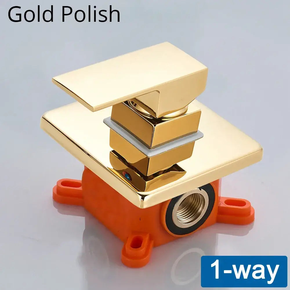 Gold polished square single-handle bathroom faucet with orange base for decorbites shower mixing valve concealed box