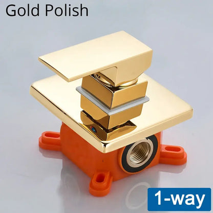Gold polished square single-handle bathroom faucet with orange base for decorbites shower mixing valve concealed box