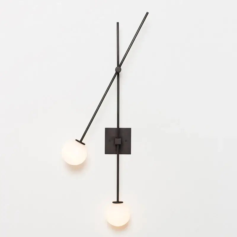 Decorbites black golden led wall sconce with black metal frame and two frosted glass shades for foyer or bedroom