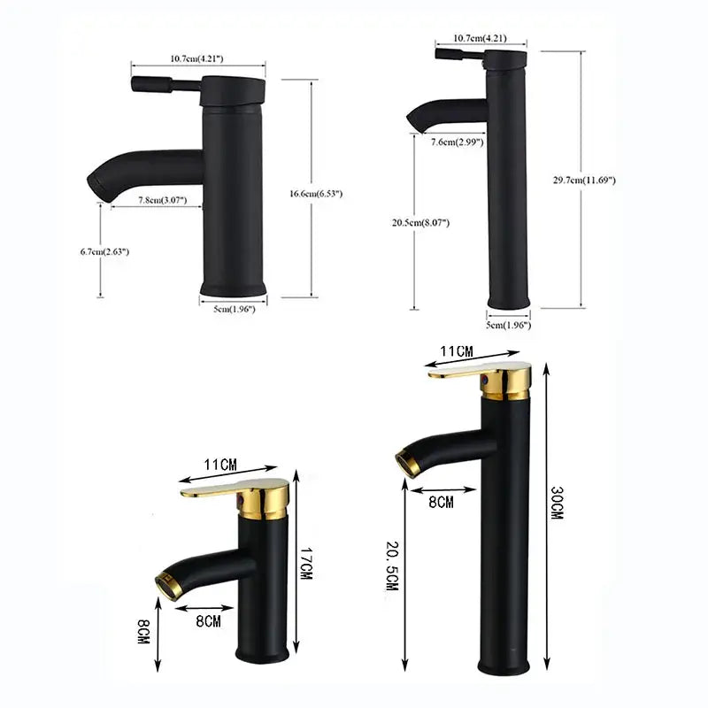 DecorBites black golden single handle basin faucet in black matte with gold accents for deck mount vessel sinks