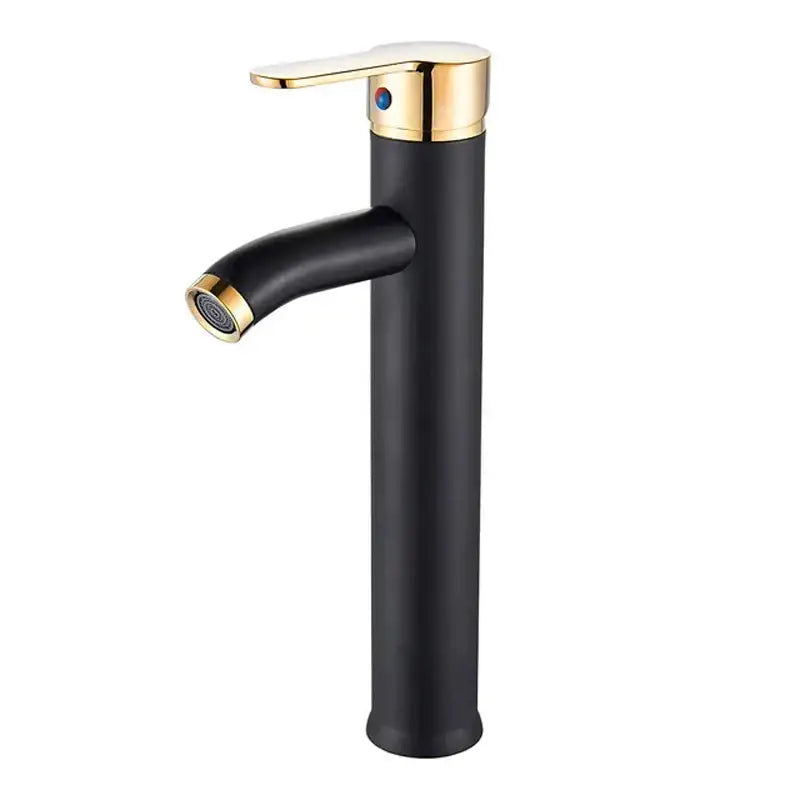 Decorbites black golden single handle basin faucet with matte black finish and gold accents for deck mount vessel sink