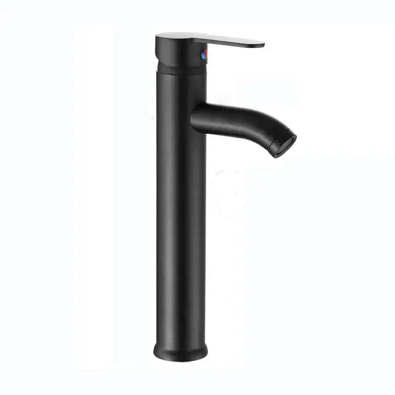DecorBites black golden single handle basin faucet with black matte finish and sleek curved spout for vessel sinks