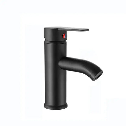 Decorbites black golden single handle basin faucet with matte black finish and red blue handle indicator for vessel sink