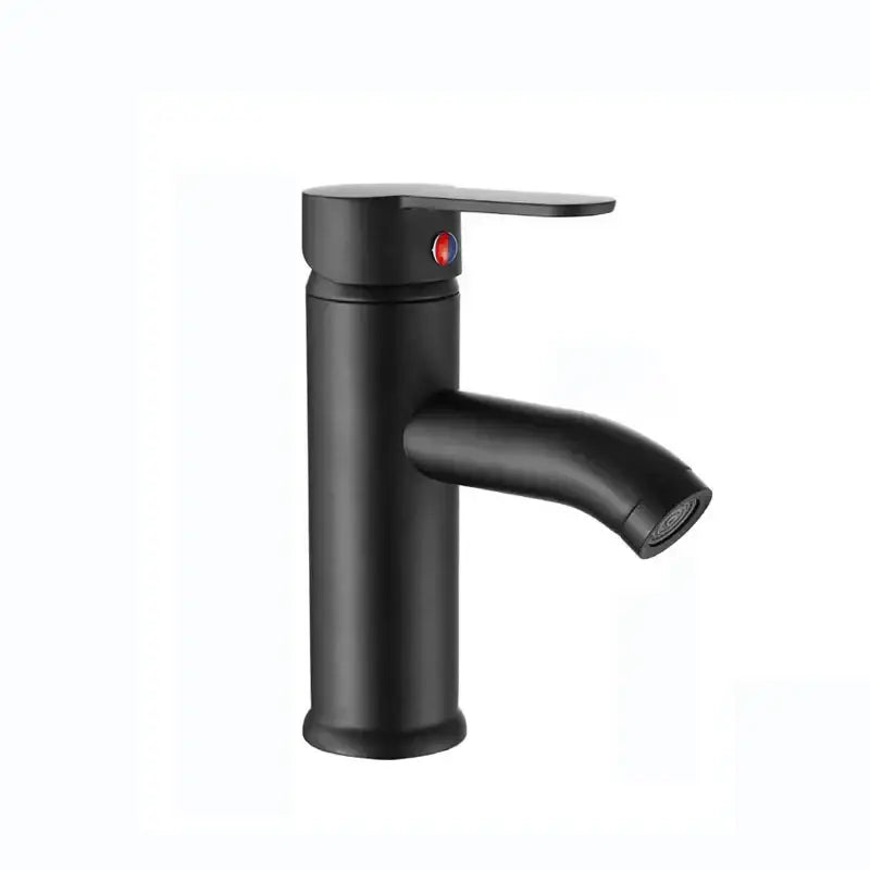 Decorbites black golden single handle basin faucet with matte black finish and red blue handle indicator for vessel sink