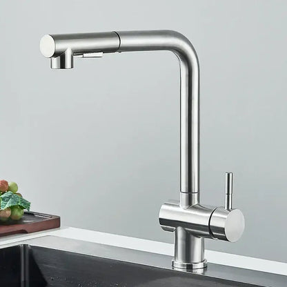 DecorBites black gourmet stainless steel kitchen faucet with sleek modern design and pull-down flexible sprayer