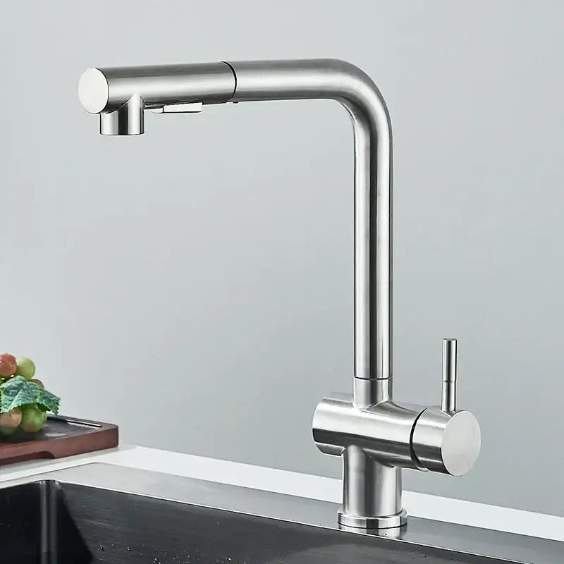 DecorBites black gourmet stainless steel kitchen faucet with sleek modern design and pull-down flexible sprayer