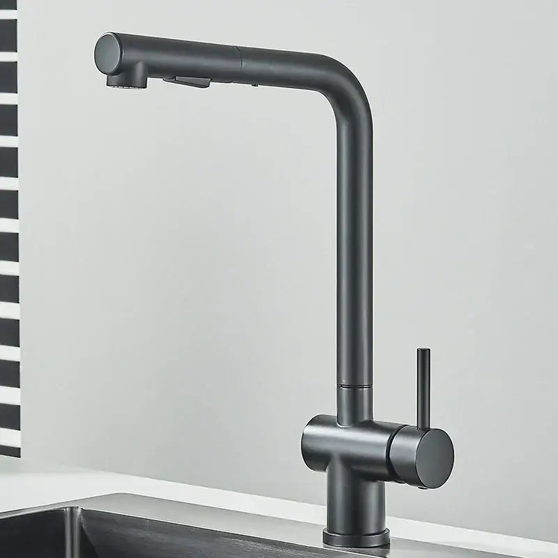 Modern matte black kitchen faucet decorbites black gourmet with sleek curved spout and dual nozzle sprayer