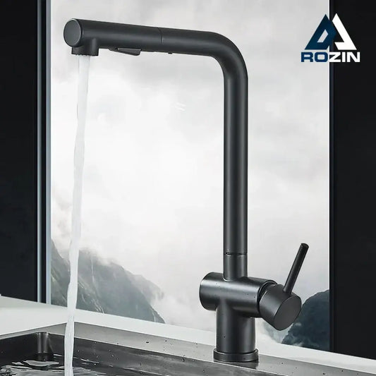 DecorBites black gourmet kitchen faucet in black matte finish with sleek modern design and pull-down flexible sprayer