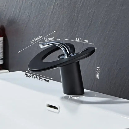DecorBites black gray brass waterfall basin faucet with black matte finish and chrome accents for hot cold mixer tap