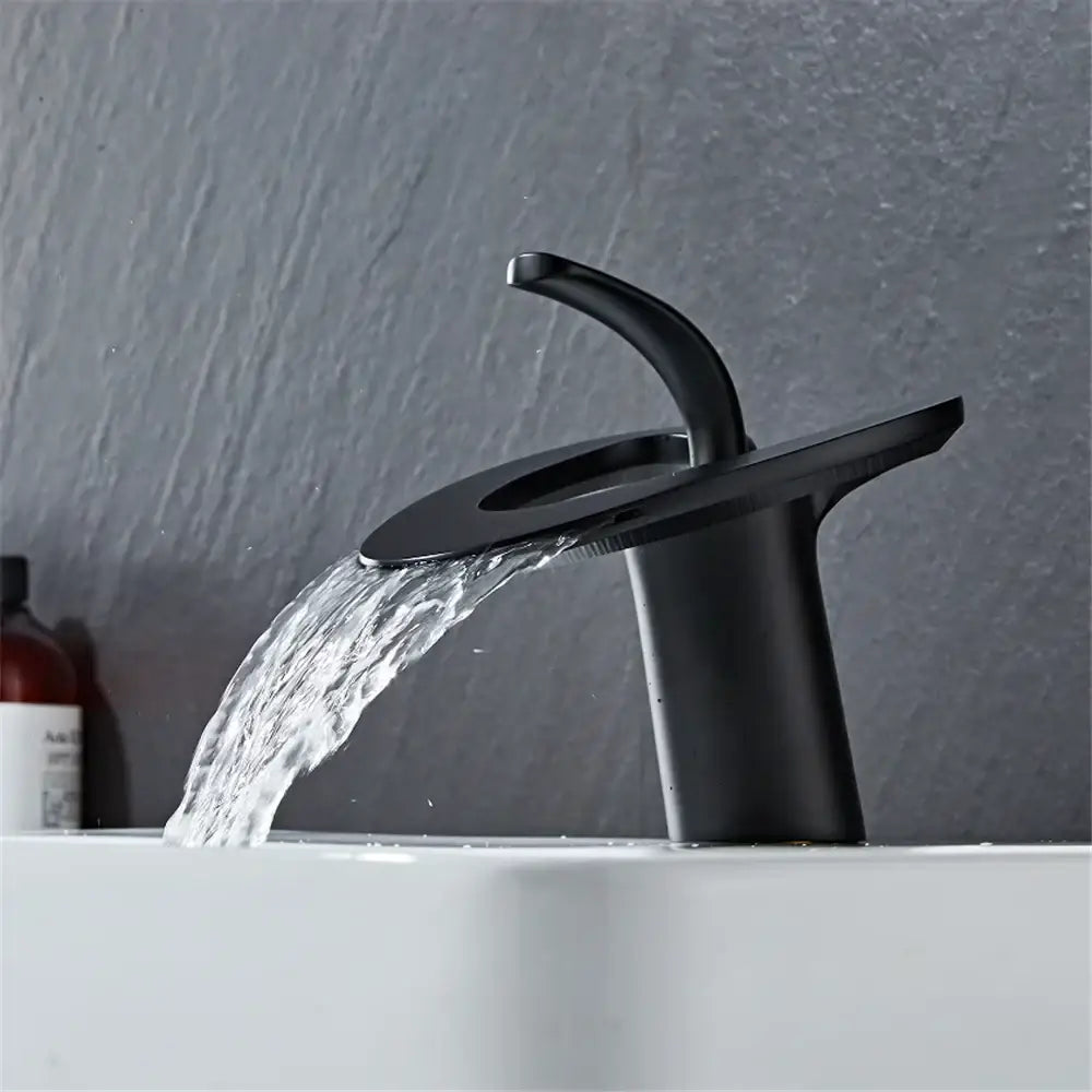 Decorbites black gray brass waterfall basin faucet with black matte finish and sleek modern design for hot cold mixer tap