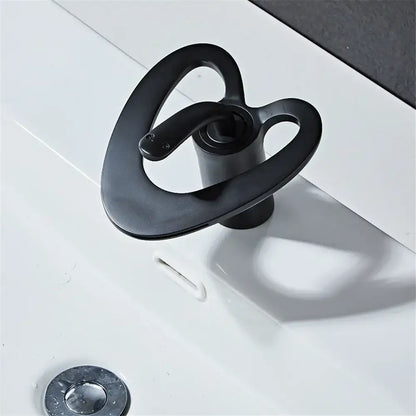 Decorbites black gray brass waterfall basin faucet with matte finish and modern intertwined circular handles