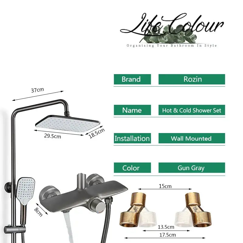 Decorbites black gray wall mounted shower set with gun gray rainhead handheld shower and brass bathtub faucet fittings