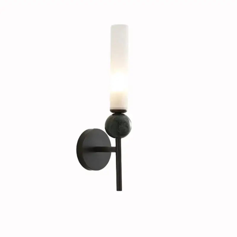 DecorBites black wall lamp sconce with green marble base, copper acrylic lampshade, and matte black wrought iron accent