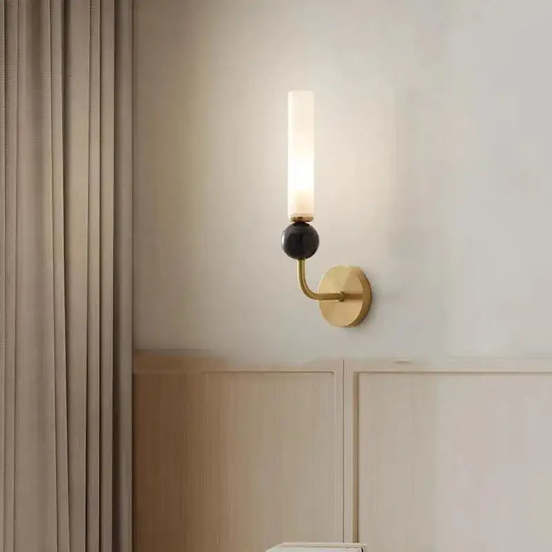 Decorbites black green marble wall lamp sconce with gold-toned arm, black accent, and copper acrylic lampshade