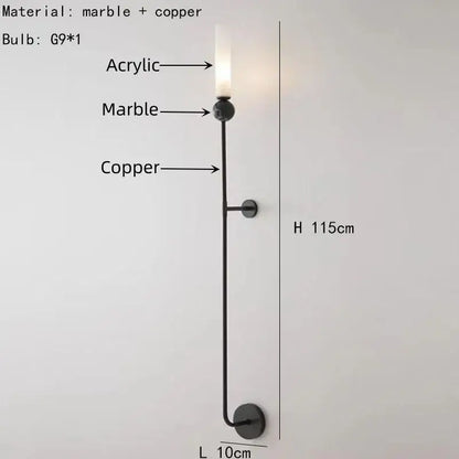Decorbites black green marble wall lamp sconce with matte black finish copper acrylic lampshade and marble sphere