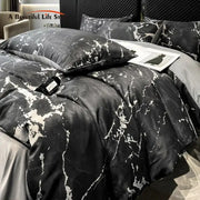 Decorbites black grey marble ice silk duvet cover set features a luxury cooling satin cover set with nordic style design