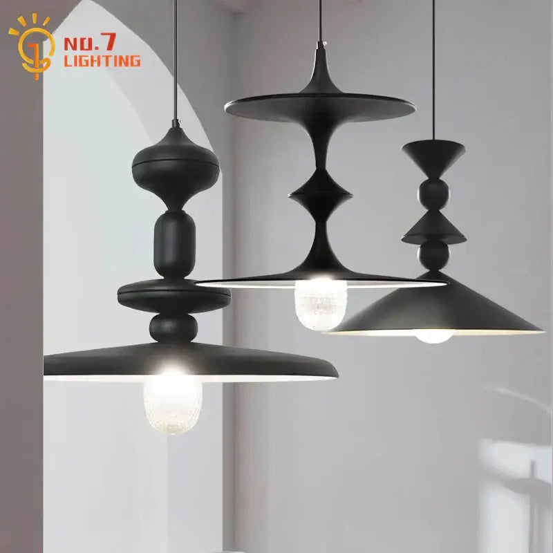 Decorbites black gyroscope pendant lights with black matte finish stacked disc design in iron and crystal luxury art