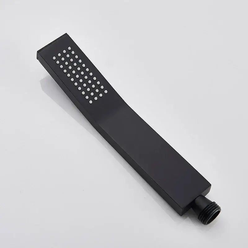 Decorbites black matte hand-held shower head with rectangular high pressure nozzles for water saving rainfall use