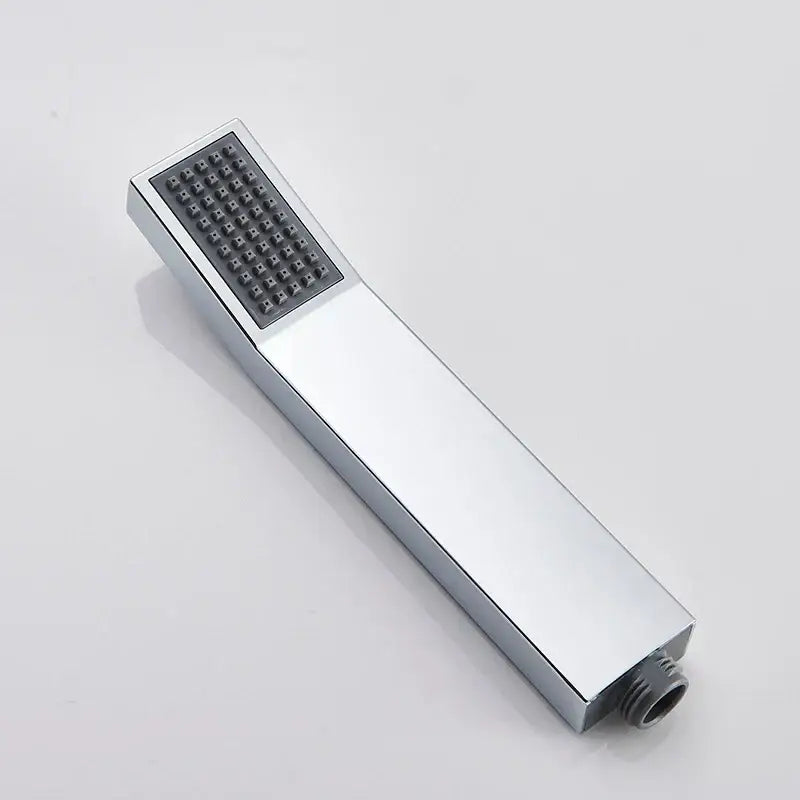 Modern chrome-finished rectangular shower head with dark gray nozzles in decorbites black hand-held shower head for water saving