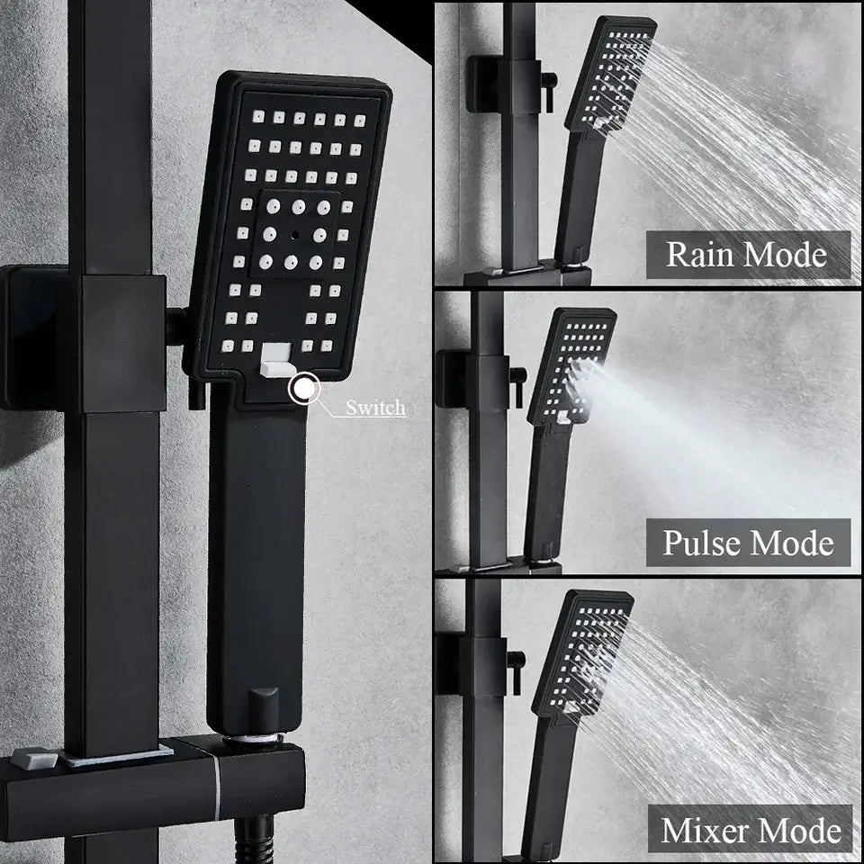 Modern chrome-finished rectangular hand-held shower head with grid nozzles from decorbites black for water saving rainfall