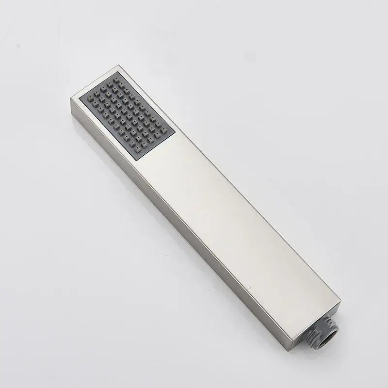 Decorbites™ black stainless steel hand-held shower head with rectangular high pressure nozzles for water saving rainfall