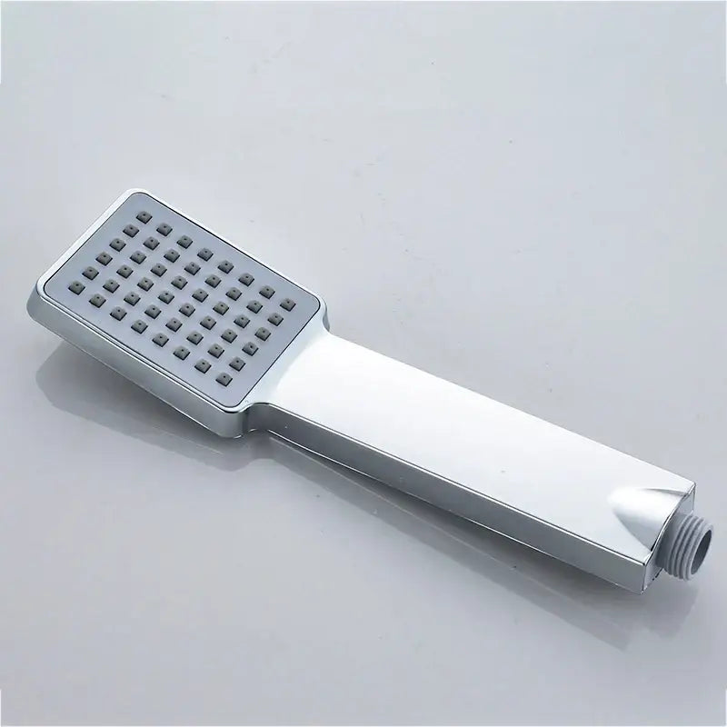 Decorbites™ black chrome-finished hand-held shower head with rectangular rainfall design and high pressure nozzles