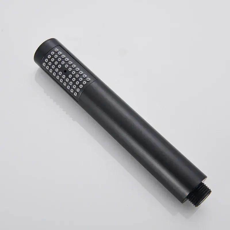 Black matte finish decorbites™ hand-held shower head with circular nozzles and threaded base for water saving rainfall