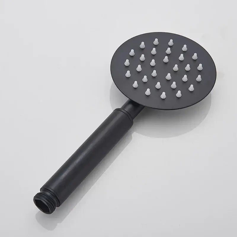 DecorBites black matte finish hand-held shower head with circular white nozzles for water saving rainfall use
