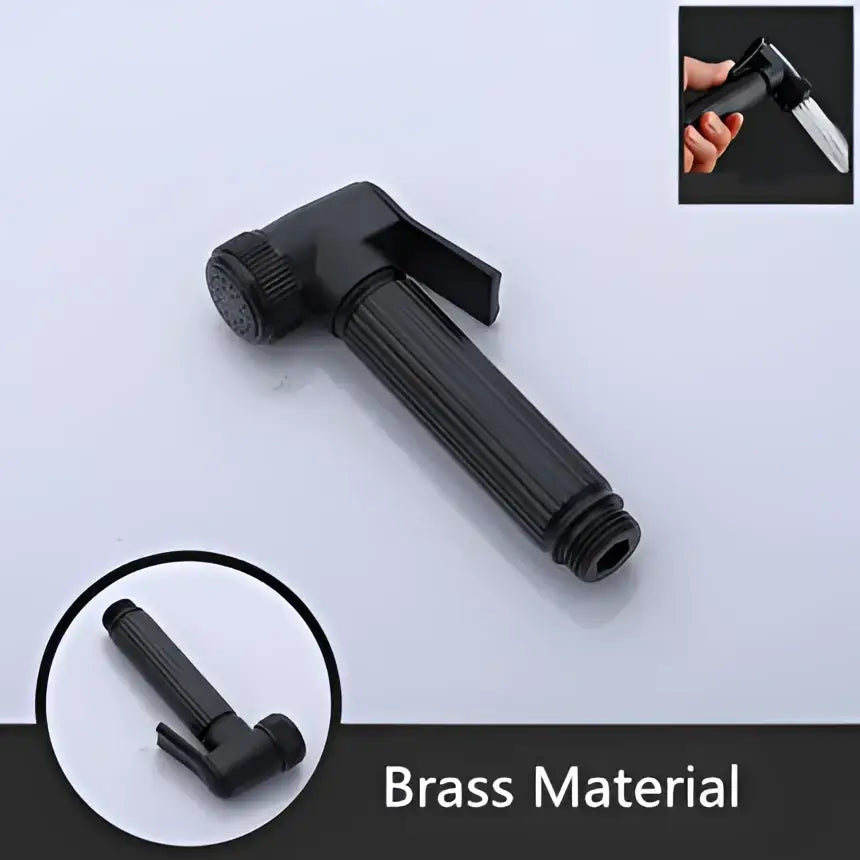 Decorbites black high pressure handheld shower head in black brass with textured grip and adjustable spray settings