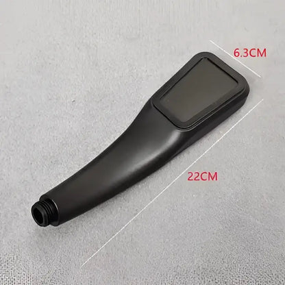 Black high pressure decorbites shower head with rectangular digital display and threaded connection for handheld use