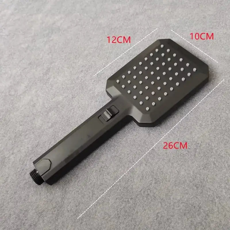 Black matte decorbites black high pressure rectangular shower head with white nozzles and integrated control button for rainfall