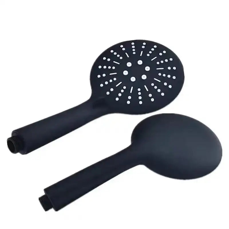 Black matte finish decorbites black high pressure shower head with circular face and radial spray holes for rainfall use