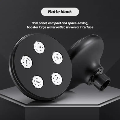 Matte black decorbites black high pressure circular shower head with five nozzles and compact space-saving design