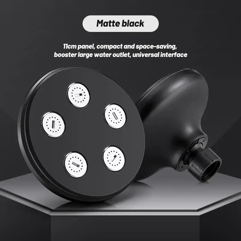 Matte black decorbites black high pressure circular shower head with five nozzles and compact space-saving design