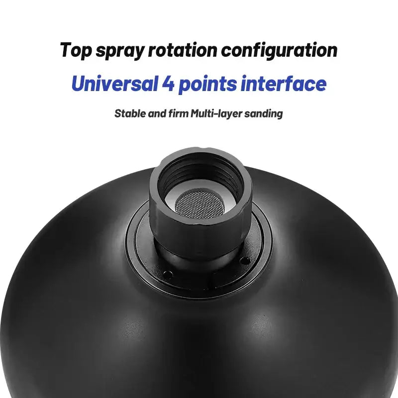Black matte-finish sanding disc with threaded hub and mesh filter on the back of decorbites black high pressure shower head