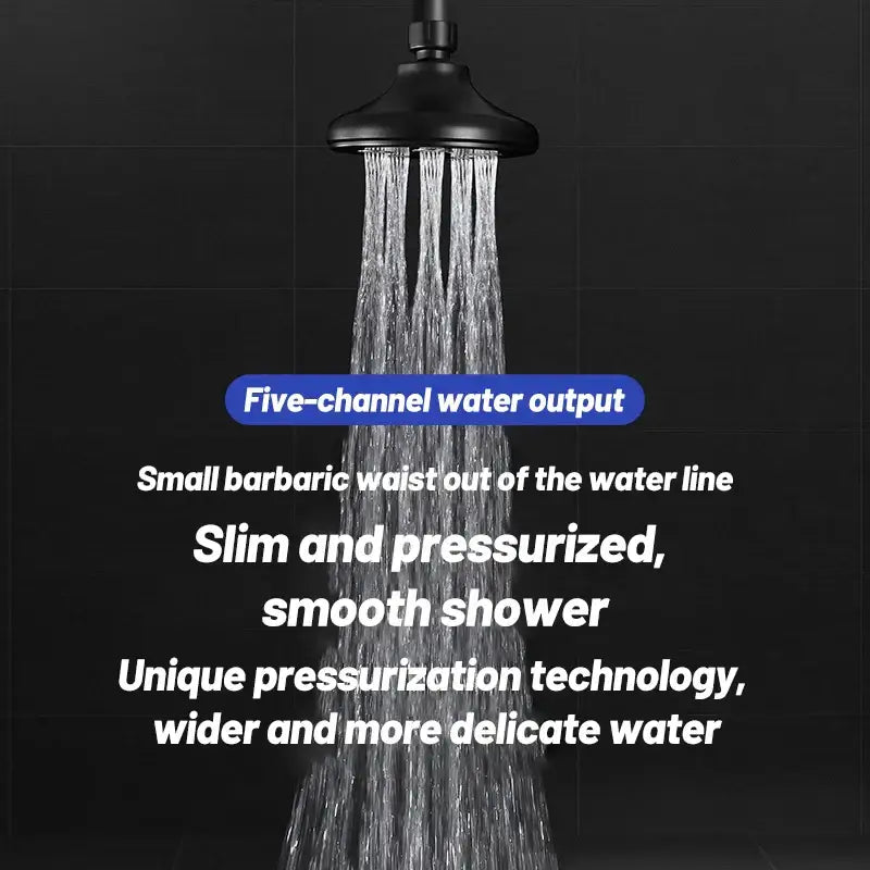 DecorBites black high pressure mini rainshower shower head with five water channels for water-saving bath experience