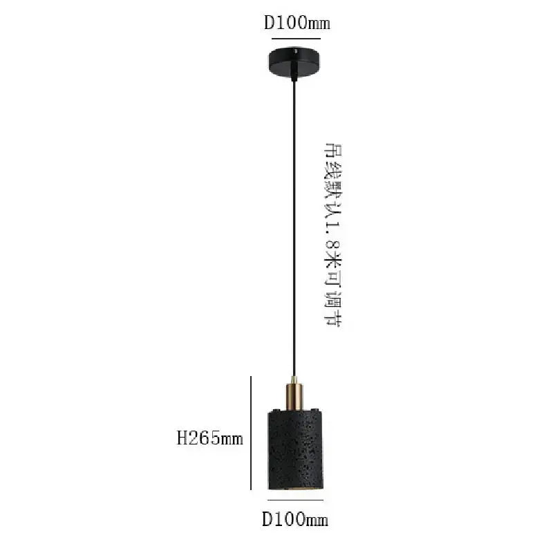 DecorBites black hole stone chandelier featuring a black cylindrical pendant with textured surface and gold accents