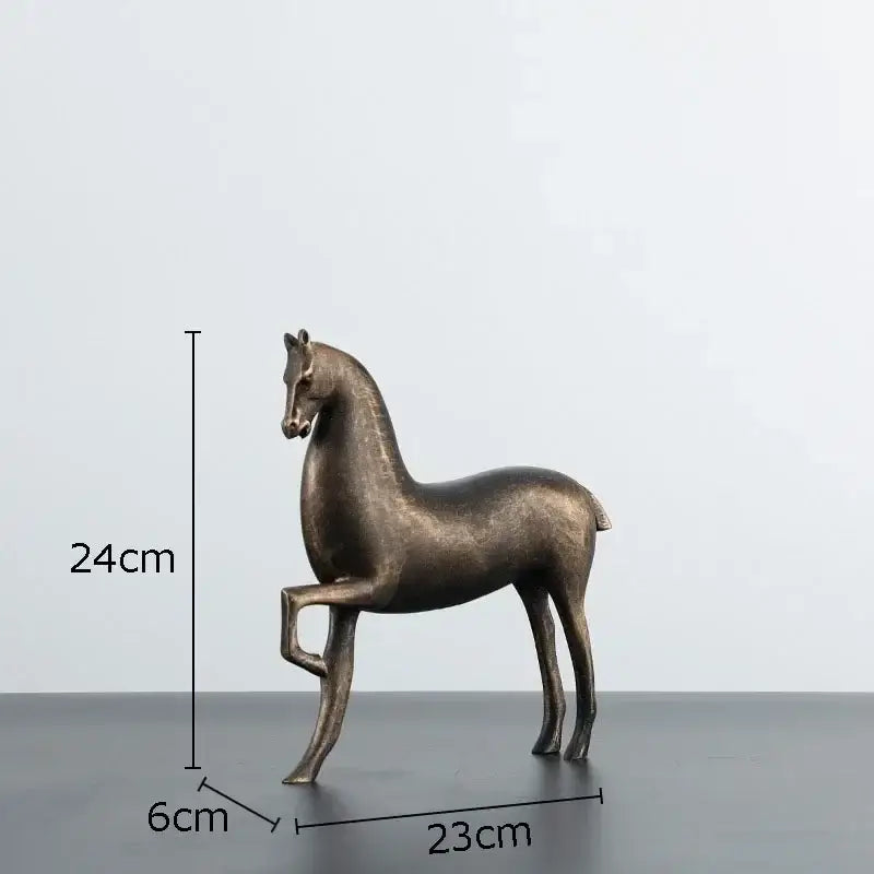 Bronze-colored metallic decorbites black horse sculpture with sleek stylized design for modern minimalist room decor