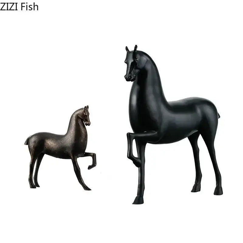 Elegant decorbites black horse resin sculpture with glossy finish and detailed sculpting for modern desk decor