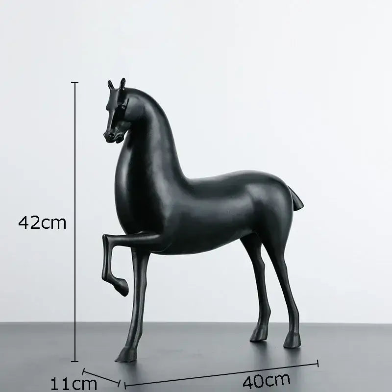 Decorbites black horse glossy resin sculpture 42cm tall 40cm wide modern minimalist desk decoration