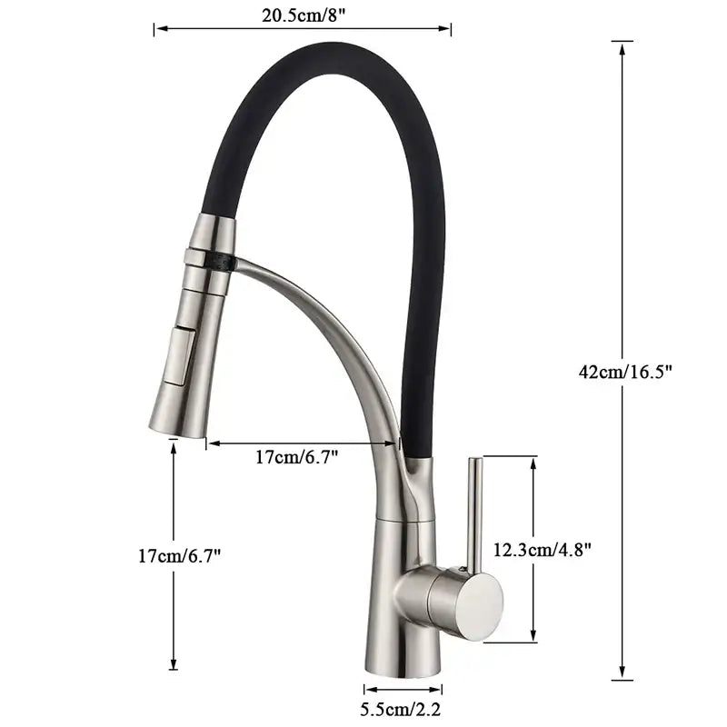 Stainless steel decorbites black hose kitchen faucet with single handle and black flexible pull-down spray head