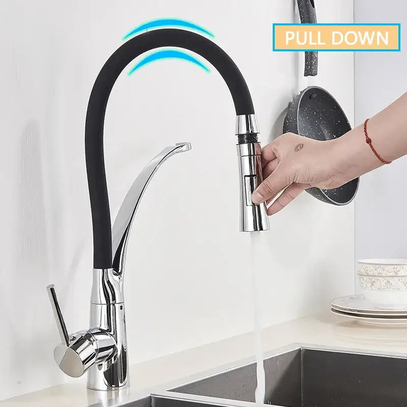 Decorbites black hose kitchen faucet with chrome finish single handle and pull down sprayer in sleek modern design