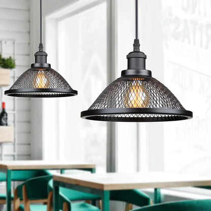 Decorbites black industrial pendant light with black industrial cage design and exposed filament bulbs for kitchen island